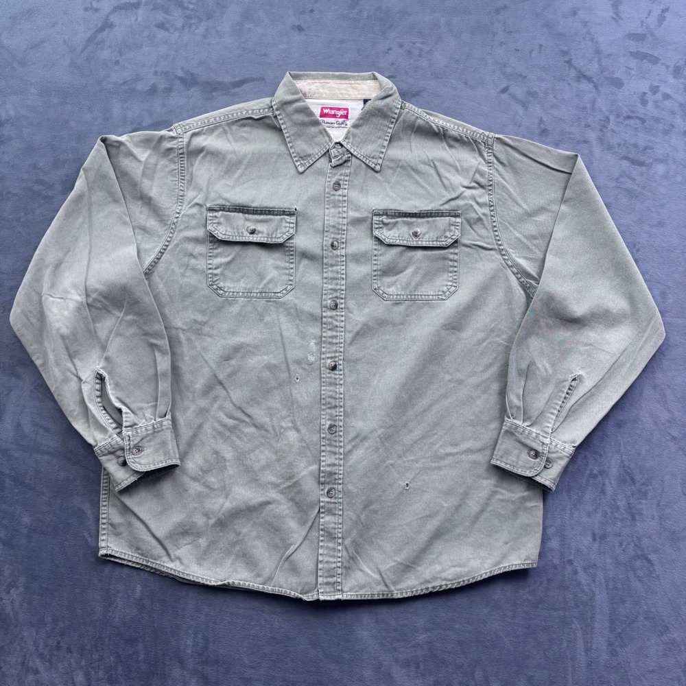 Wrangler Mens Premium Quality Long Sleeve Button Down Shirt Olive Green Large